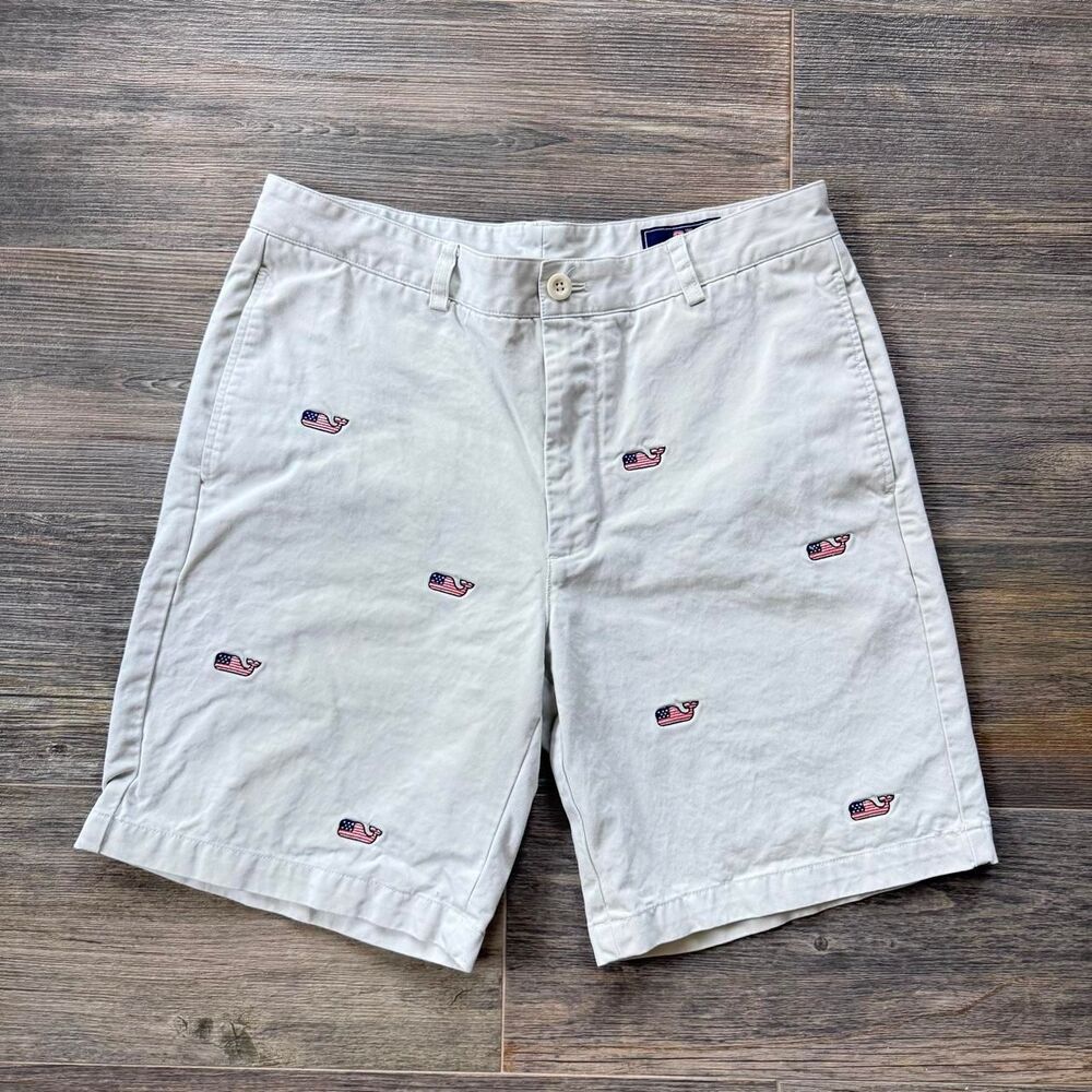 Vineyard vines Men's White Cotton Shorts Size 34 USA logo emroidered